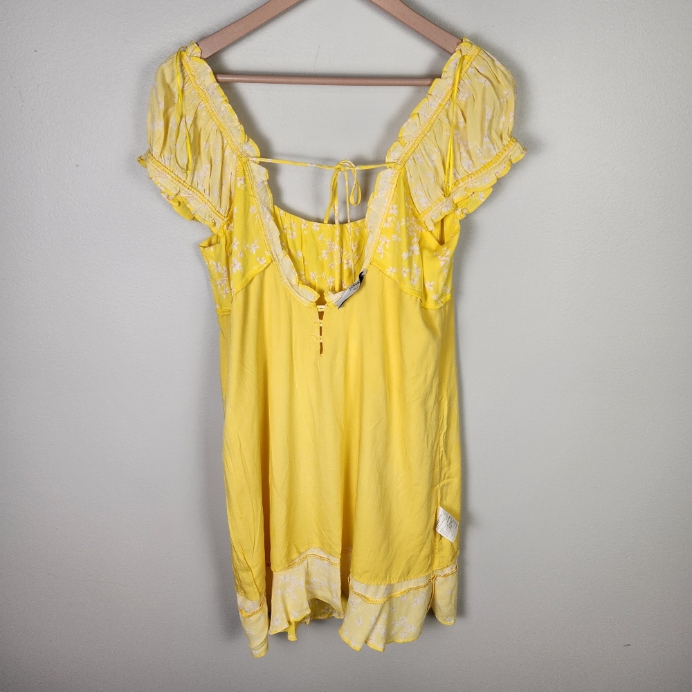NWT Sophie Rue Yellow Multi Floral Puff Sleeve‎ Mini Peasant Dress Large #646 - Picture 10 of 14